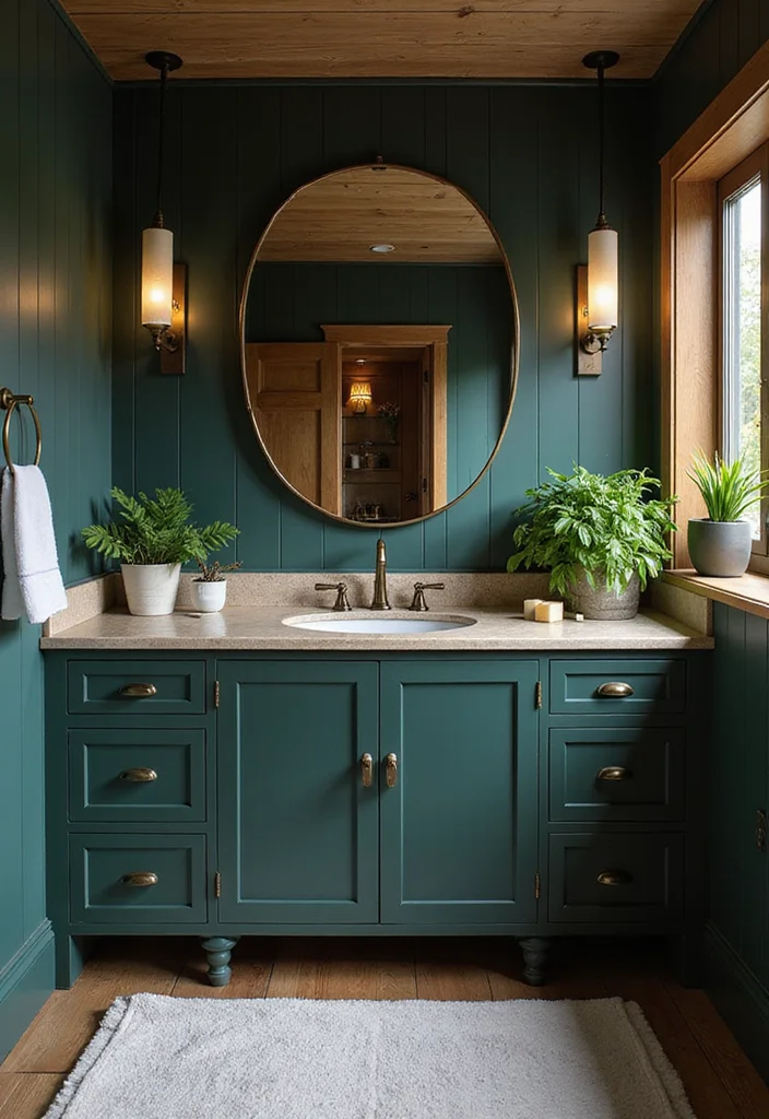 12 Green Vanity Bathroom Ideas for Fresh Colorful Modern Charm 4. Forest Green Retreat