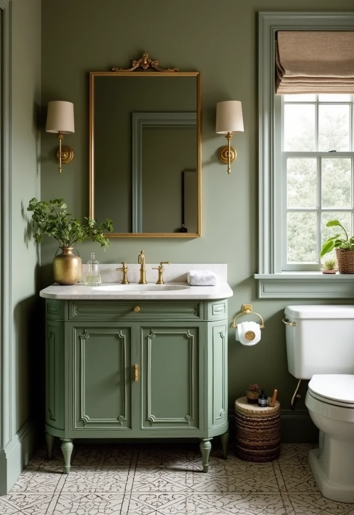 12 Green Vanity Bathroom Ideas for Fresh Colorful Modern Charm 5. Olive Branch Appeal