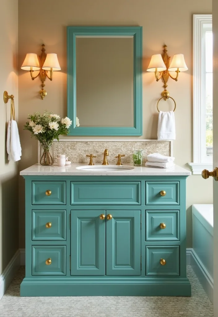 12 Green Vanity Bathroom Ideas for Fresh Colorful Modern Charm 6. Teal Tranquility