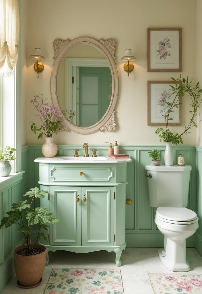 12 Green Vanity Bathroom Ideas for Fresh Colorful Modern Charm 7. Pastel Perfection