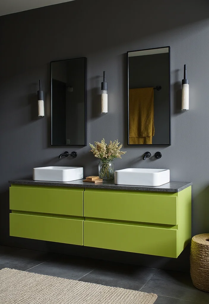 12 Green Vanity Bathroom Ideas for Fresh Colorful Modern Charm 8. Chartreuse Chic