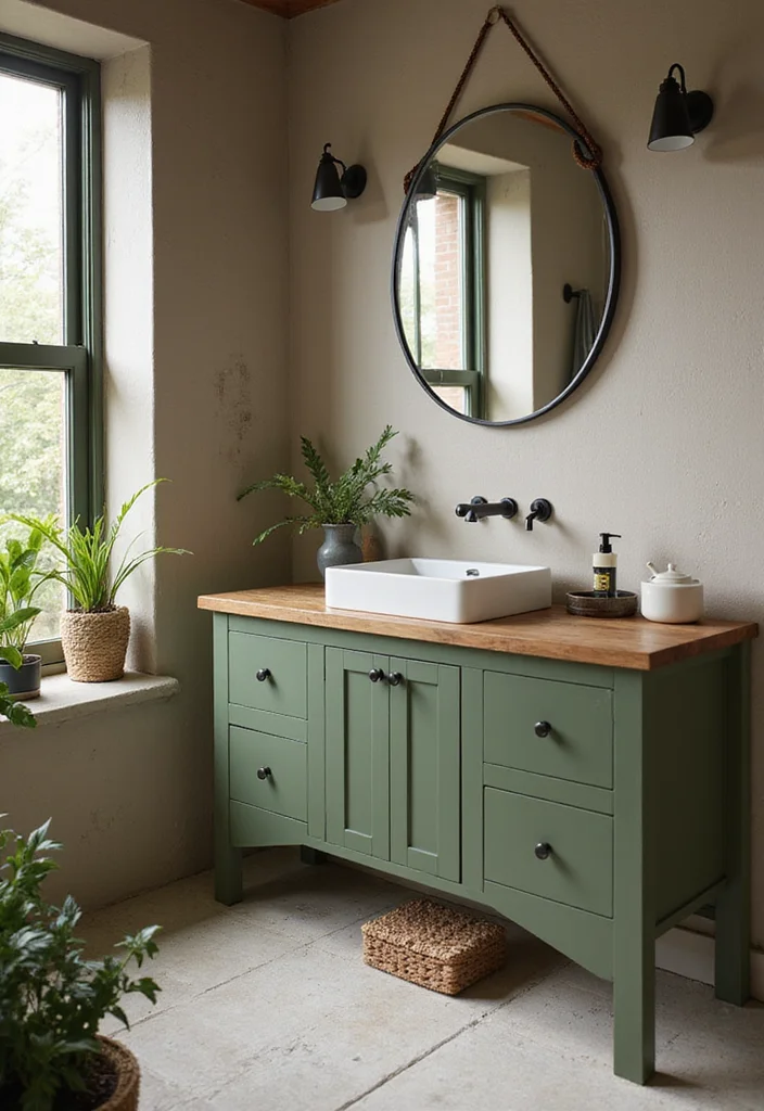 12 Green Vanity Bathroom Ideas for Fresh Colorful Modern Charm 9. Earthy Moss Green