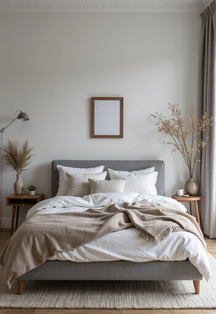 12 Grey Bed Frame Bedroom Ideas for Soft Calm Neutral Style - 10. Cozy Layering