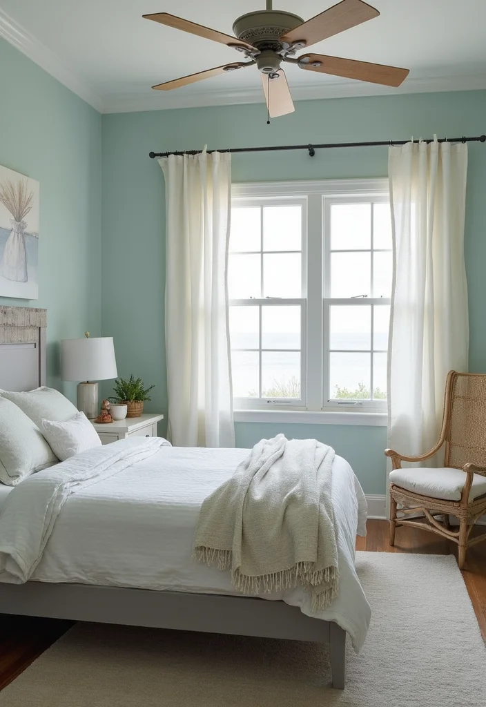 12 Grey Bed Frame Bedroom Ideas for Soft Calm Neutral Style - 11. Coastal Calm