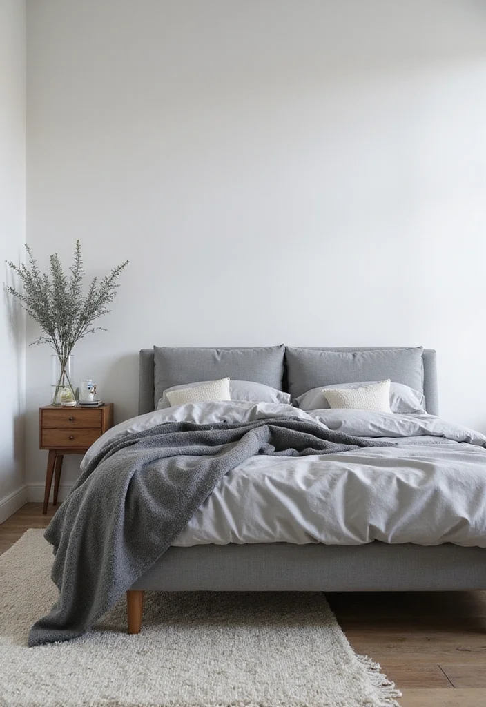 12 Grey Bed Frame Bedroom Ideas for Soft Calm Neutral Style - 2. Monochrome Magic