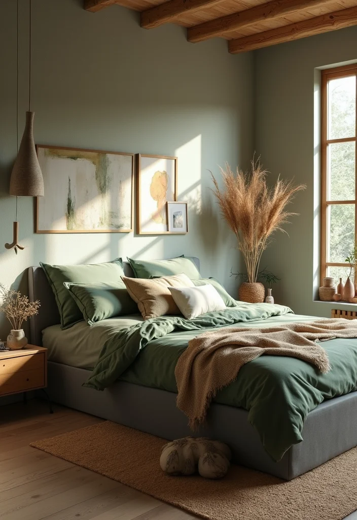 12 Grey Bed Frame Bedroom Ideas for Soft Calm Neutral Style - 3. Nature-Inspired Calm