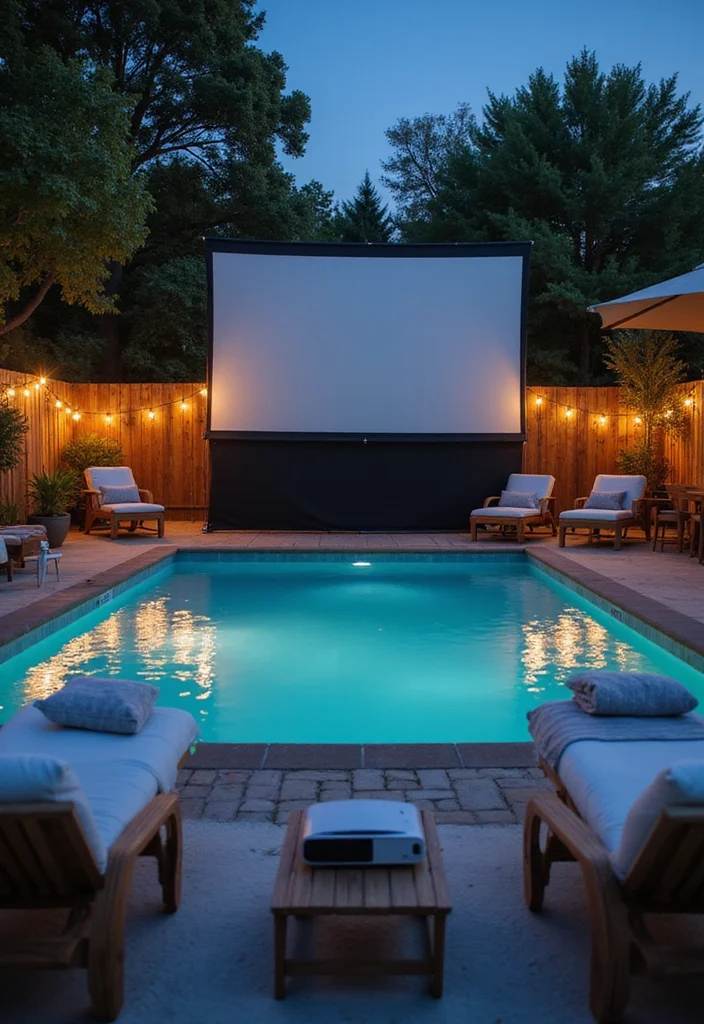 12 Hot Tub and Pool Ideas for Your Backyard Oasis 12. Poolside Movie Night Setup