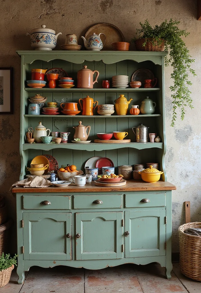 12 Kitchen Hutch Decorating Ideas for Charming Functional Displays 122 12 Kitchen Hutch Decorating Ideas for Charming Functional Displays - 12. Playful Color Combos