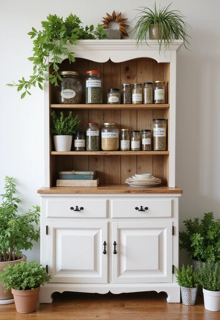 12 Kitchen Hutch Decorating Ideas for Charming Functional Displays 23 12 Kitchen Hutch Decorating Ideas for Charming Functional Displays - 3. Herb and Spice Showcase