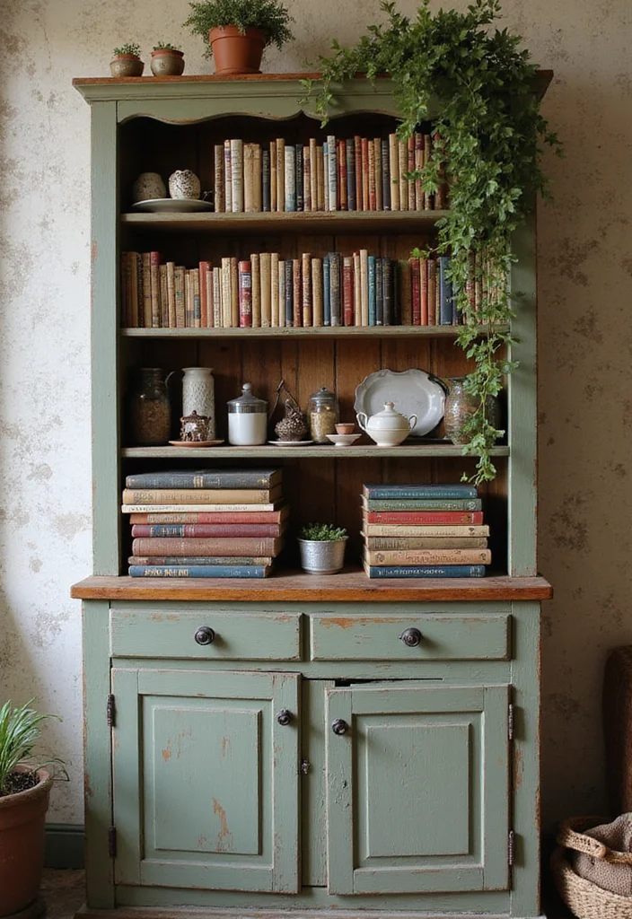 12 Kitchen Hutch Decorating Ideas for Charming Functional Displays 34 12 Kitchen Hutch Decorating Ideas for Charming Functional Displays - 4. Vintage Cookbooks Display