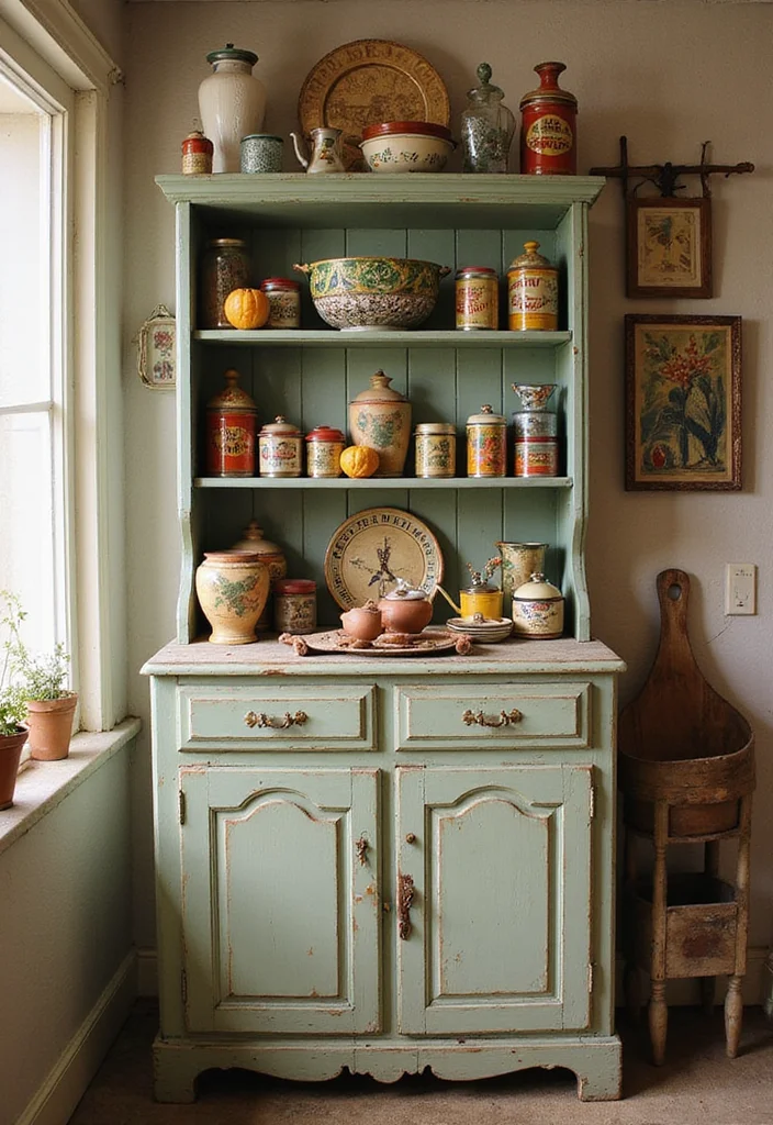 12 Kitchen Hutch Decorating Ideas for Charming Functional Displays 89 12 Kitchen Hutch Decorating Ideas for Charming Functional Displays - 9. Vintage Tins and Containers