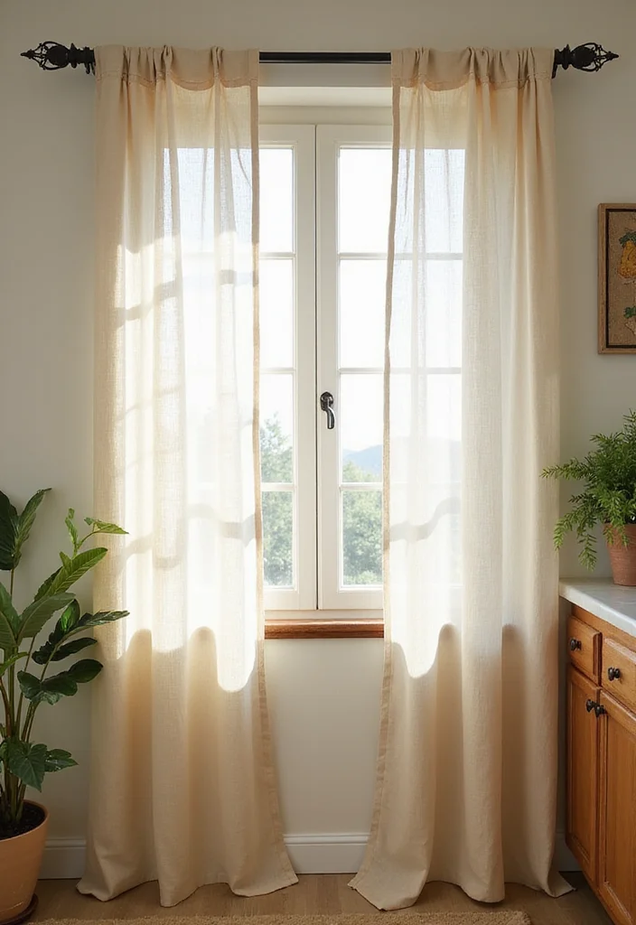 12 Kitchen Patio Door Curtain Ideas for Soft Light and Easy Privacy 1. Sheer Linen Panels for Breezy Elegance