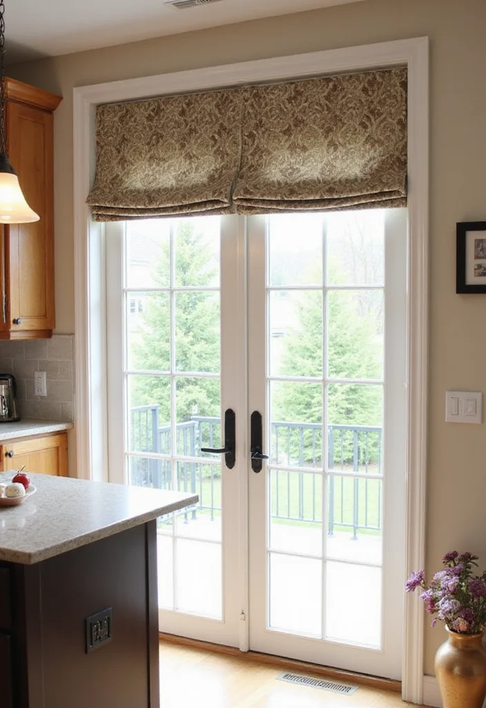 12 Kitchen Patio Door Curtain Ideas for Soft Light and Easy Privacy 10. Roman Shades for a Clean and Classic Look