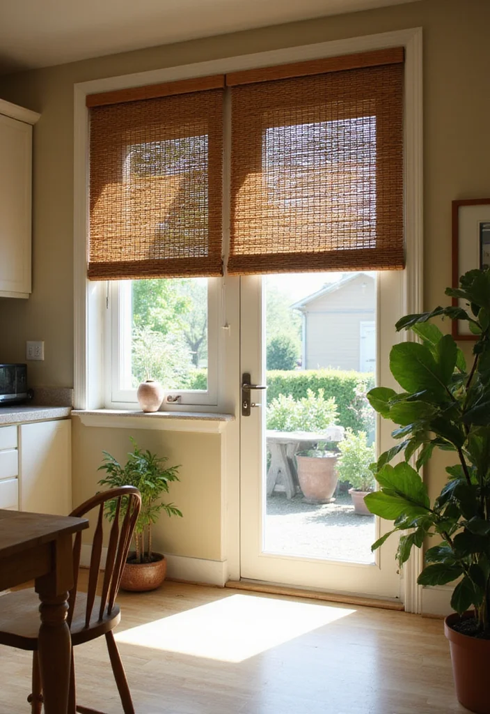 12 Kitchen Patio Door Curtain Ideas for Soft Light and Easy Privacy 2. Bamboo Blinds for a Natural Touch