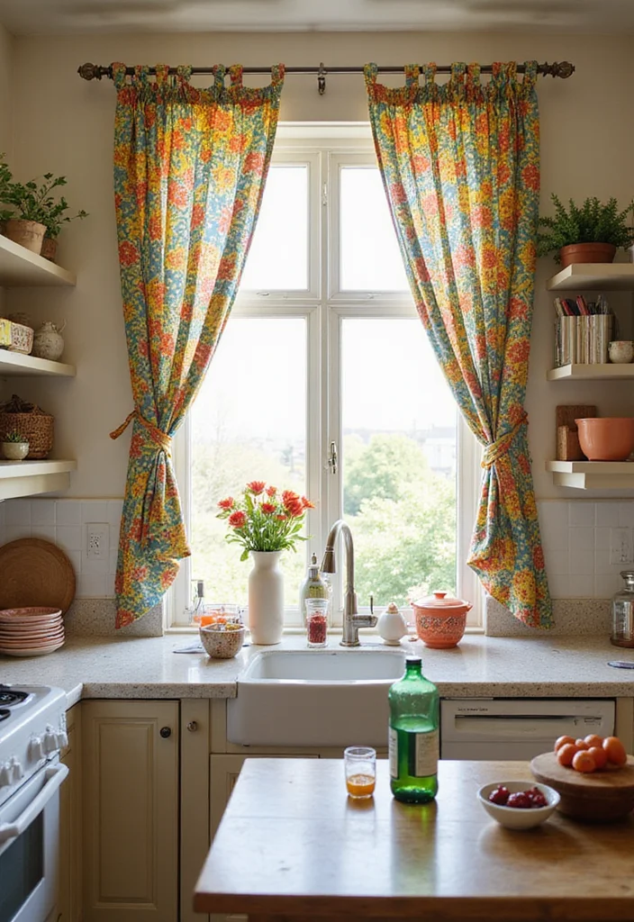 12 Kitchen Patio Door Curtain Ideas for Soft Light and Easy Privacy 3. Colorful Cotton Curtains for a Pop of Fun