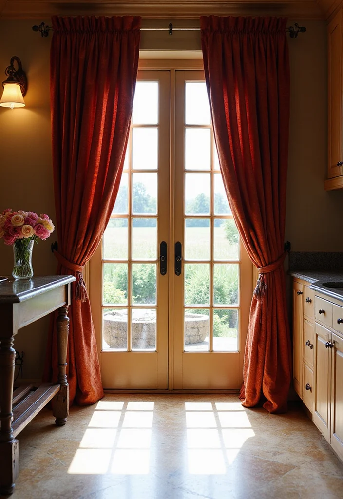 12 Kitchen Patio Door Curtain Ideas for Soft Light and Easy Privacy 5. Velvet Drapes for Luxury and Opulence