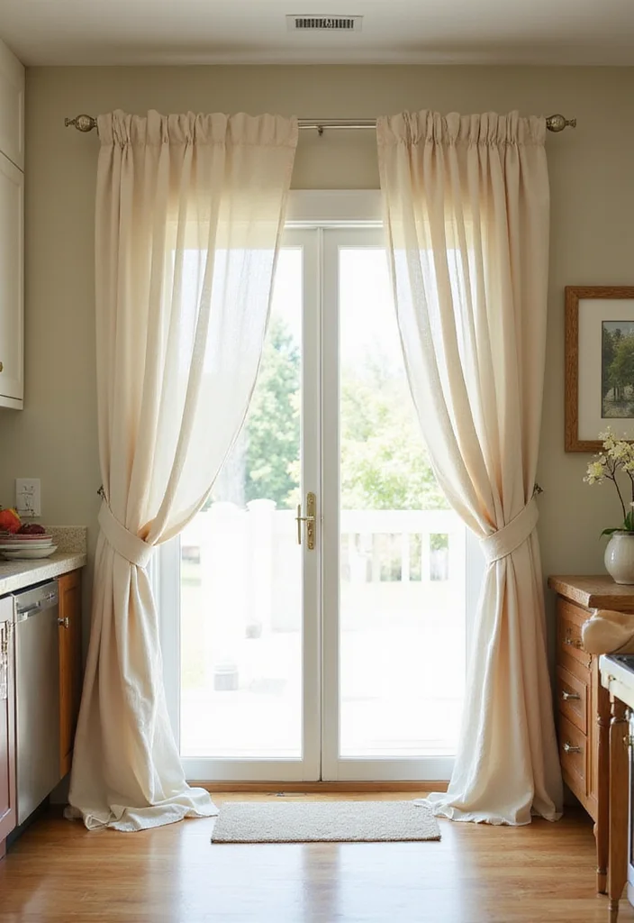 12 Kitchen Patio Door Curtain Ideas for Soft Light and Easy Privacy 8. Flowy Muslin Curtains for a Soft Touch