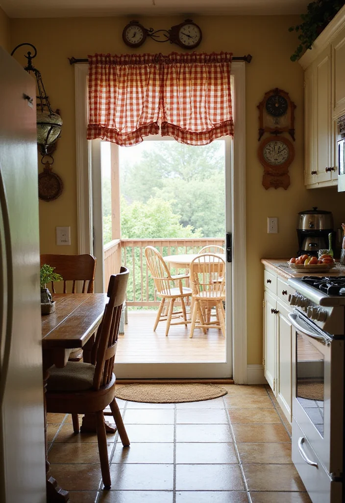 12 Kitchen Patio Door Curtain Ideas for Soft Light and Easy Privacy 9. French Country Style with Checkered Patterns