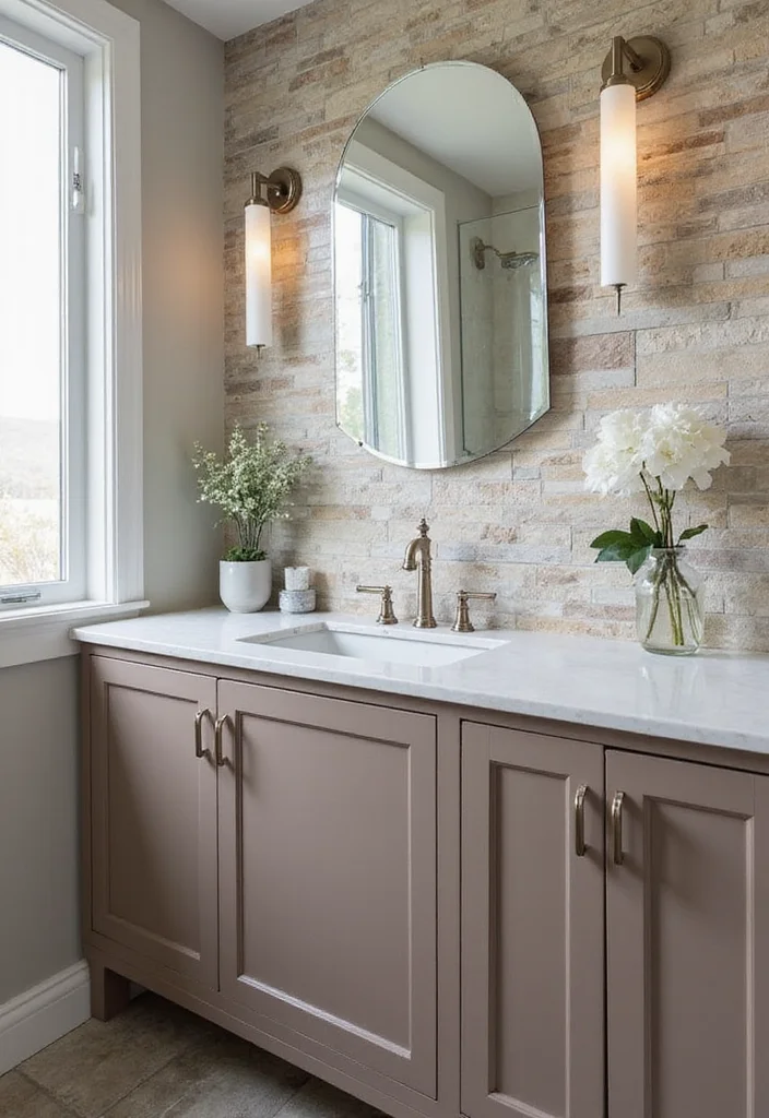 12 Natural Stone Bathroom Ideas for Textured Elegant Spa Appeal 11. Natural Stone Backsplash