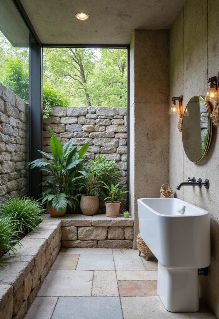 12 Natural Stone Bathroom Ideas for Textured Elegant Spa Appeal 12. Outdoor Inspired Stone Features