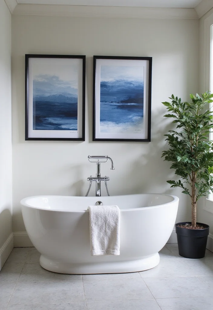 12 Navy Blue Bathroom Ideas for Deep Calm Modern Sophistication 122 12 Navy Blue Bathroom Ideas for Deep Calm Modern Sophistication - 12. Navy Blue Artwork