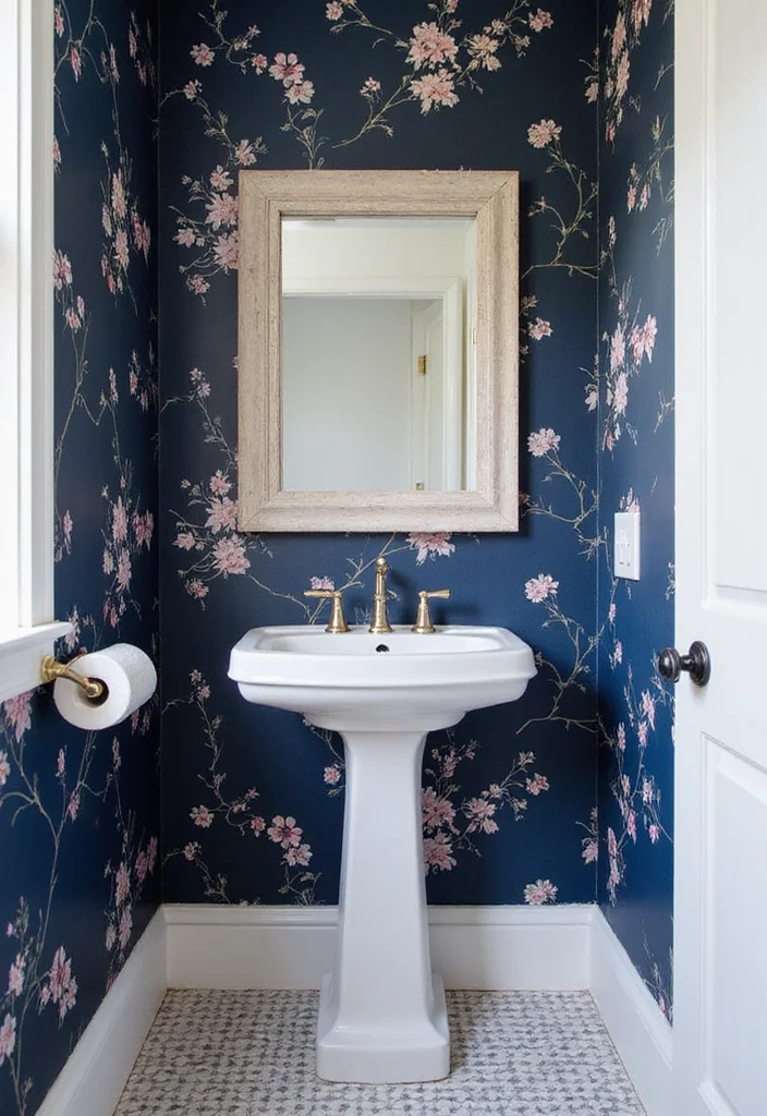 12 Navy Blue Bathroom Ideas for Deep Calm Modern Sophistication 56 12 Navy Blue Bathroom Ideas for Deep Calm Modern Sophistication - 6. Navy Blue Wallpaper