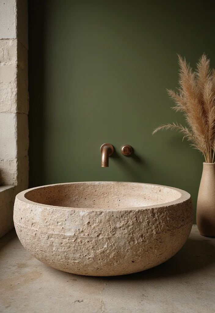 12 Olive Green Bathroom Ideas for Earthy Calm Natural Warmth 12 12 Olive Green Bathroom Ideas for Earthy Calm Natural Warmth 2. Natural Stone Sinks