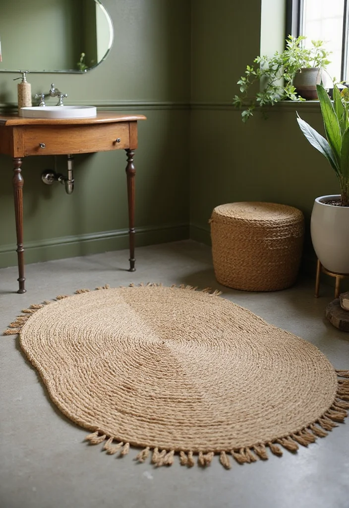 12 Olive Green Bathroom Ideas for Earthy Calm Natural Warmth 34 12 Olive Green Bathroom Ideas for Earthy Calm Natural Warmth 4. Textured Rugs