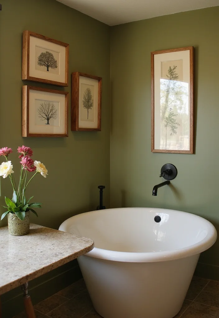 12 Olive Green Bathroom Ideas for Earthy Calm Natural Warmth 89 12 Olive Green Bathroom Ideas for Earthy Calm Natural Warmth 9. Earthy Wall Art