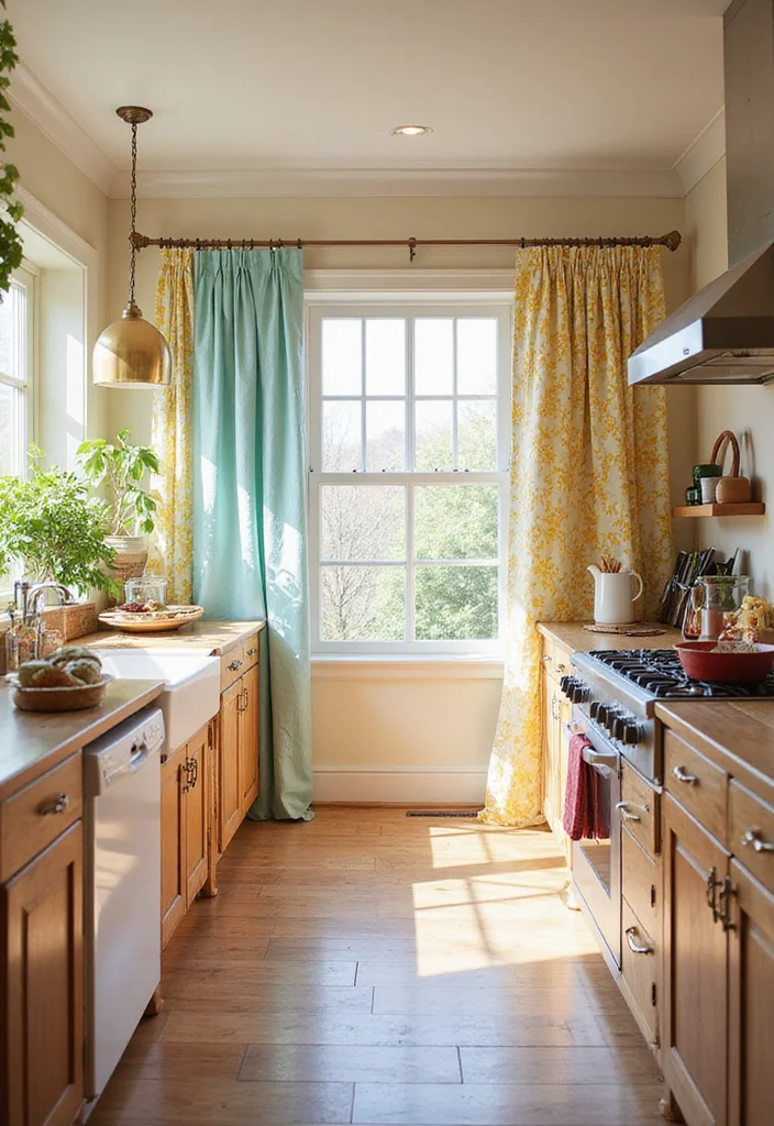 12 Open Kitchen Partition Ideas for Defined Modern Layouts 111 12 Open Kitchen Partition Ideas for Defined Modern Layouts 11. Colorful Fabric Curtains