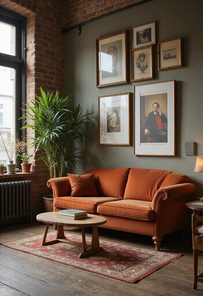 12 Rust Sofa Living Room Ideas for Warm Earthy Modern Character - 7. Vintage Aesthetic