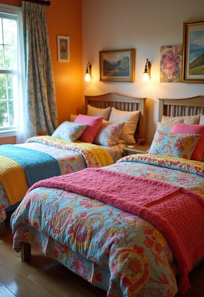 12 Sisters Bedroom Ideas for Fun Shared Practical Layouts 6. Fun Bedding Sets