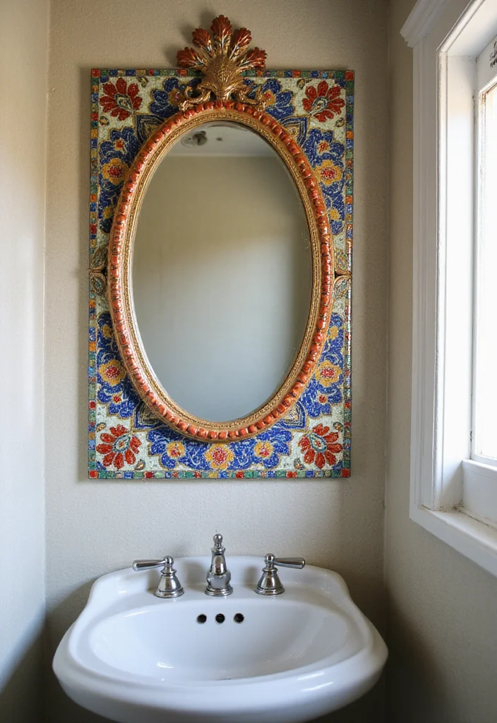 12 Small Bathroom Mirror Ideas for Spacious Bright Reflections - 12. Vintage Mosaic Mirror
