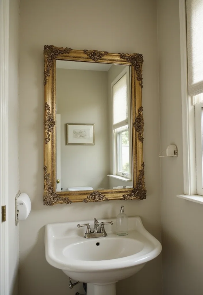 12 Small Bathroom Mirror Ideas for Spacious Bright Reflections - 7. Vintage Rectangular Mirror