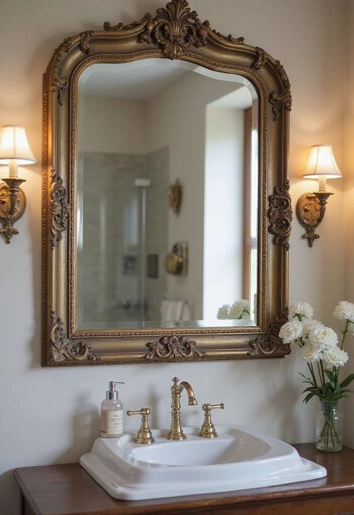 12 Small Bathroom Mirror Ideas for Spacious Bright Reflections - 9. Vintage Beveled Edge Mirror