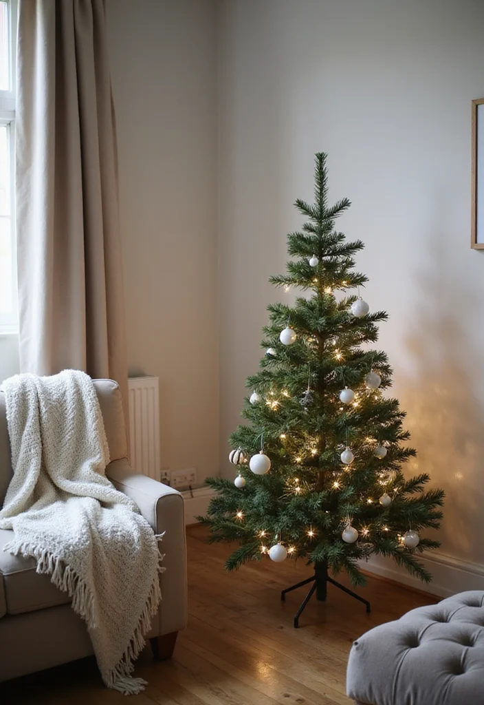12 Small Living Room Christmas Decor Ideas for Cozy Festive Style 1. Minimalist Christmas Tree