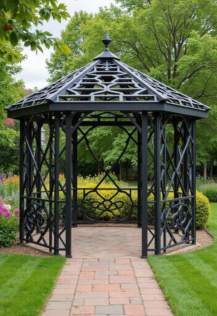 12 Steel Gazebo Ideas for a Durable and Modern Outdoor Shade 3. Geometric Steel Gazebo