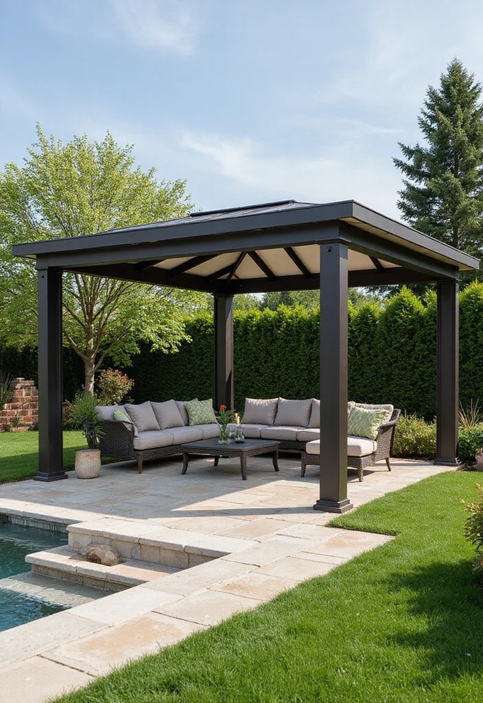 12 Steel Gazebo Ideas for a Durable and Modern Outdoor Shade 7. Steel Gazebo with Retractable Roof