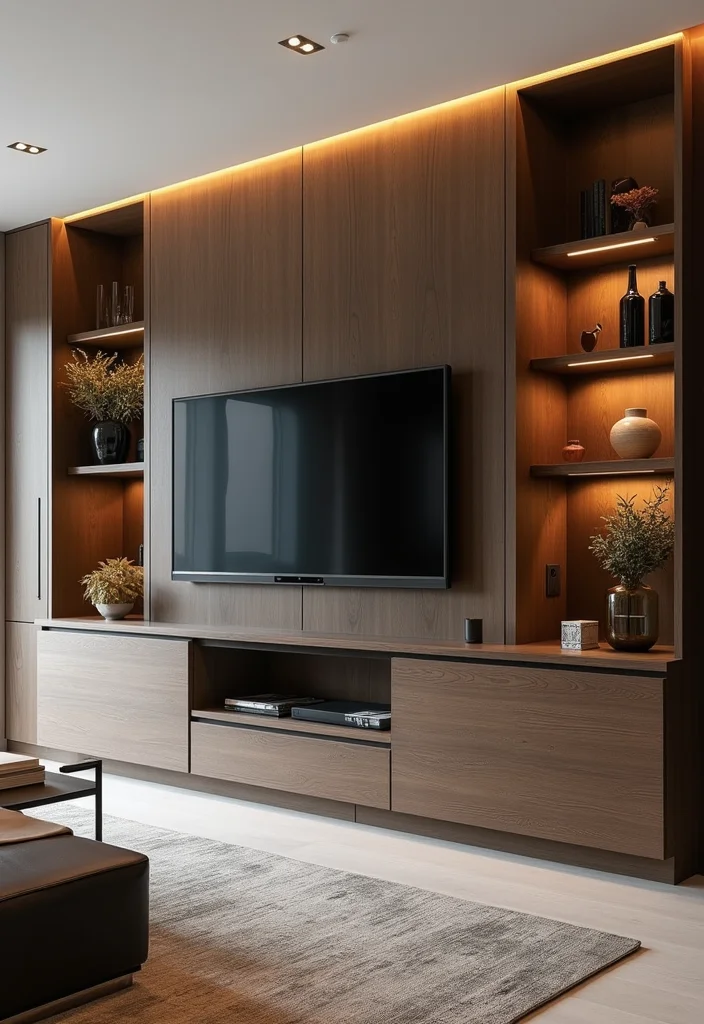 12 TV Ideas for Living Room for Clean Functional Modern Viewing 3. Integrated Media Wall
