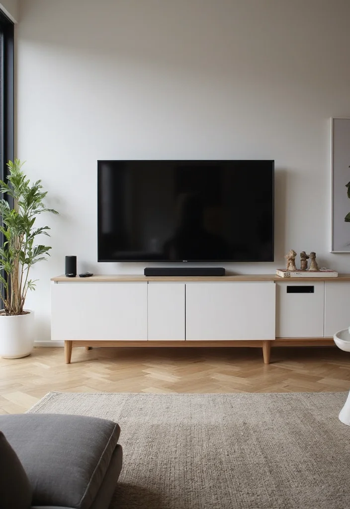 12 TV Ideas for Living Room for Clean Functional Modern Viewing 6. Smart TV with Voice Control
