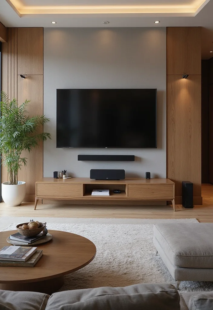 12 TV Ideas for Living Room for Clean Functional Modern Viewing 7. Wall Mounted TV with Surround Sound
