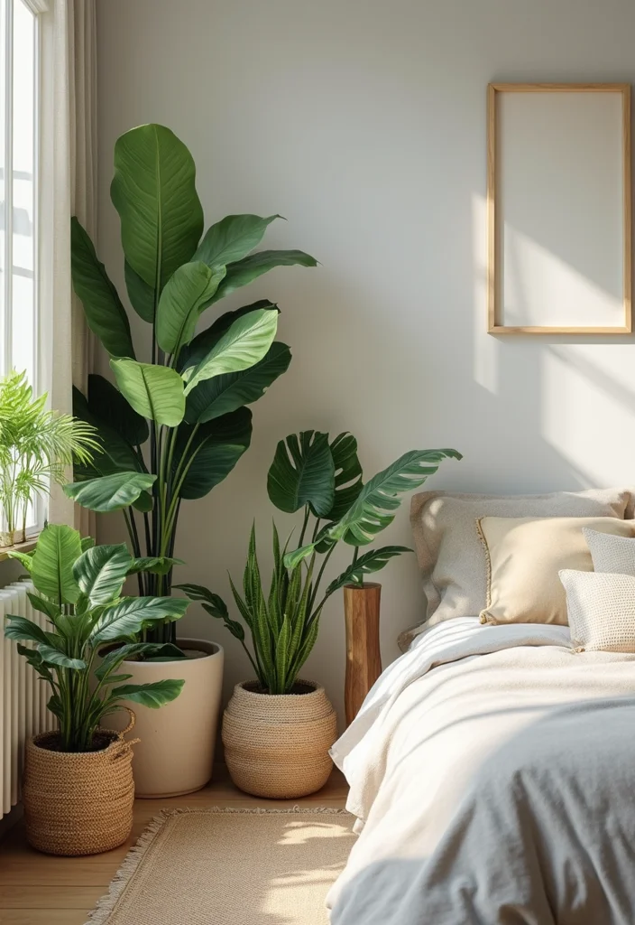 12 Wooden Bedroom Ideas for Warm Natural Comfortable Living - 10. A Touch of Greenery