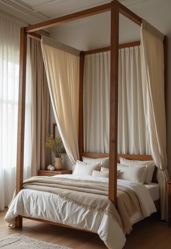 12 Wooden Bedroom Ideas for Warm Natural Comfortable Living - 6. Canopy Bed with Wooden Frame