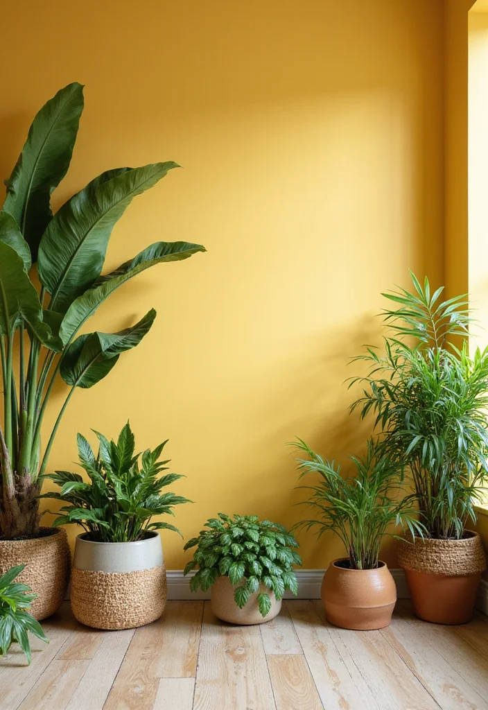 12 Yellow Wall Living Room Ideas for Bright Cheerful Warmth 111 12 Yellow Wall Living Room Ideas for Bright Cheerful Warmth 11. Botanical Retreat