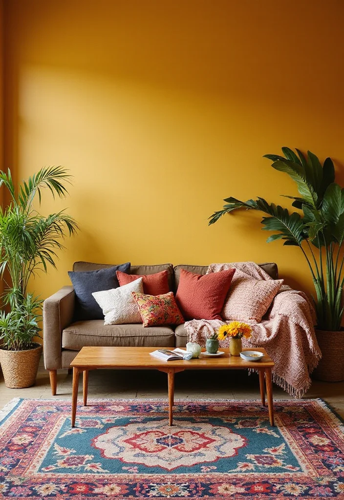 12 Yellow Wall Living Room Ideas for Bright Cheerful Warmth 12 12 Yellow Wall Living Room Ideas for Bright Cheerful Warmth 2. Eclectic Boho Vibes