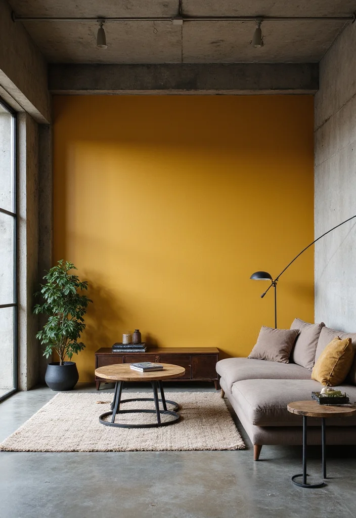 12 Yellow Wall Living Room Ideas for Bright Cheerful Warmth 67 12 Yellow Wall Living Room Ideas for Bright Cheerful Warmth 7. Industrial Sunshine