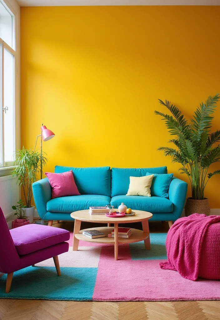 12 Yellow Wall Living Room Ideas for Bright Cheerful Warmth 78 12 Yellow Wall Living Room Ideas for Bright Cheerful Warmth 8. Color Block Wonder