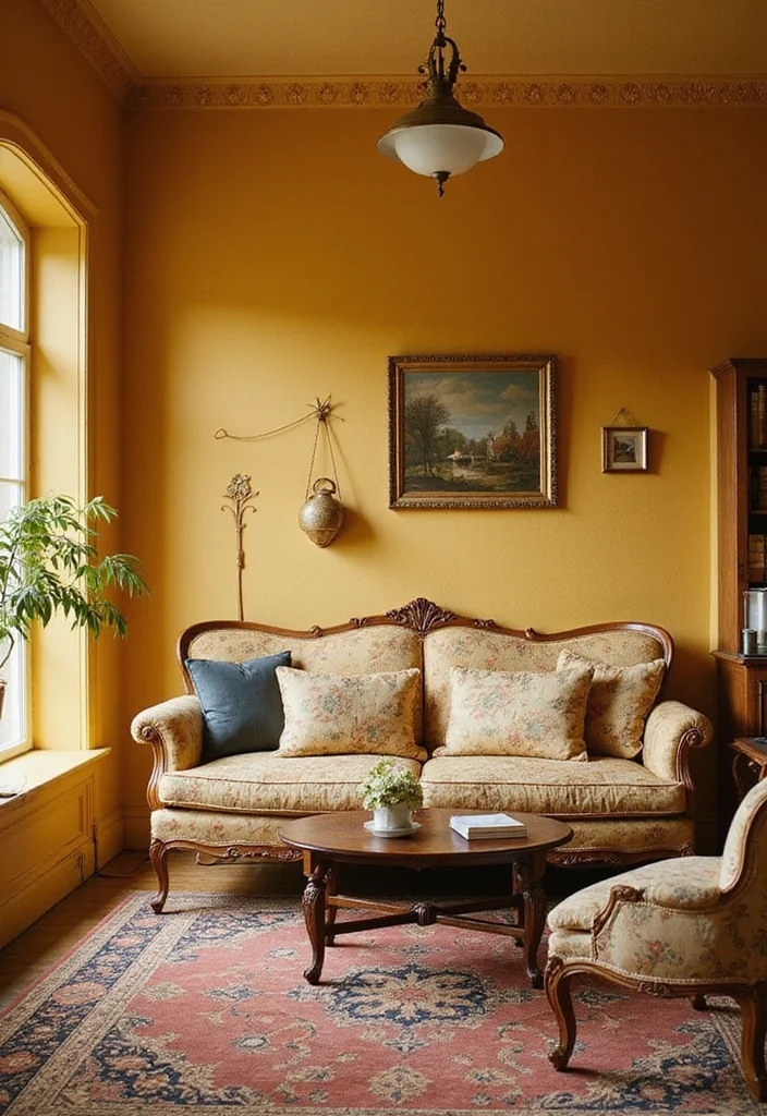 12 Yellow Wall Living Room Ideas for Bright Cheerful Warmth 89 12 Yellow Wall Living Room Ideas for Bright Cheerful Warmth 9. Vintage Charm