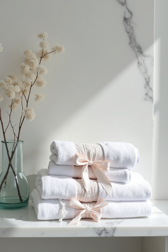 5 Easy Techniques to Decorate Bathroom Towels 5 decorated towels organized stylishly upbeat