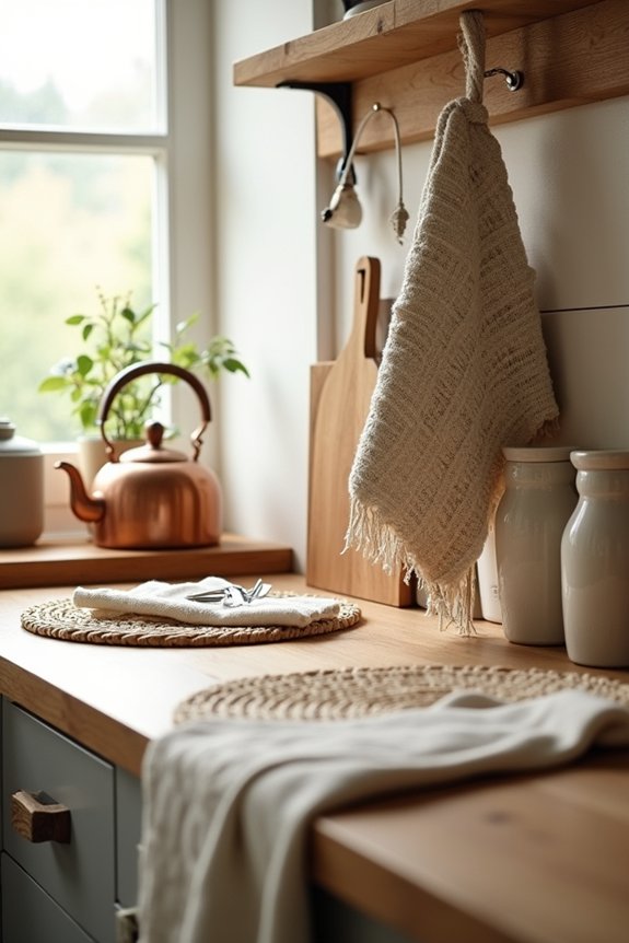 layered textiles soften kitchen space